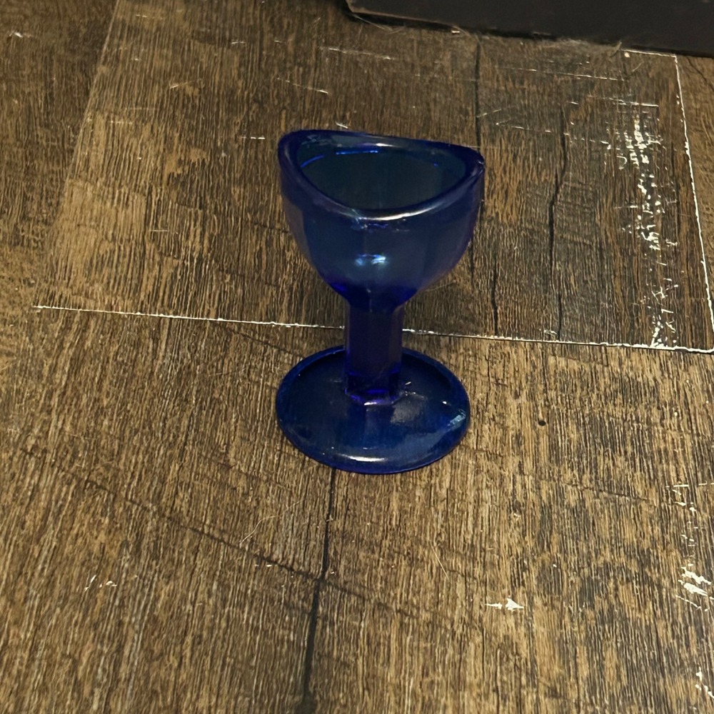 Vintage Cobalt Blue Glass Eye Wash Cup Pedestal Apothecary Ocular Care 1920s